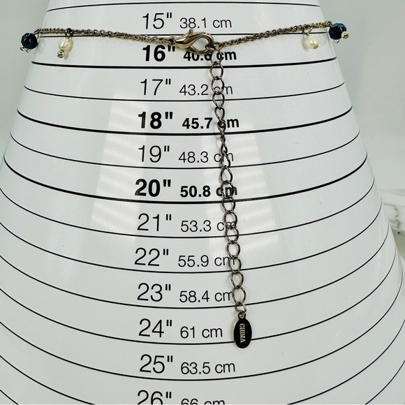 Cookie Lee Black Bead & Freshwater Pearl Necklace Dainty Dangle Black Silver - Picture 7 of 8